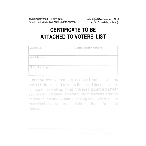 Clerk's certificate to be attached to voters' list