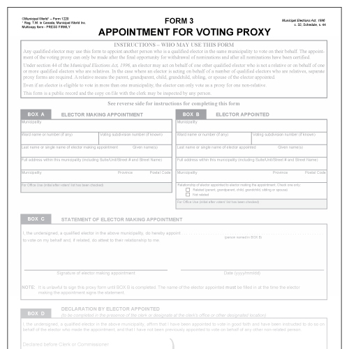 Appointment of voting proxy - Form 3 - Municipal World Form 1220