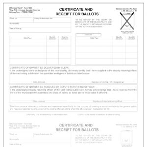 Certificate and receipt for ballots