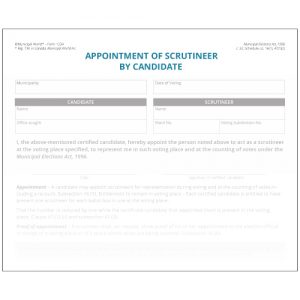 Appointment of scrutineer by candidate. Municipal World Form 1234