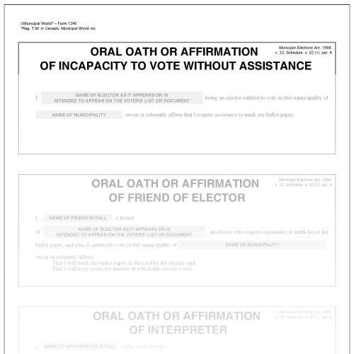 Card with oral oaths or affirmation of qualification Municipal World item 1240