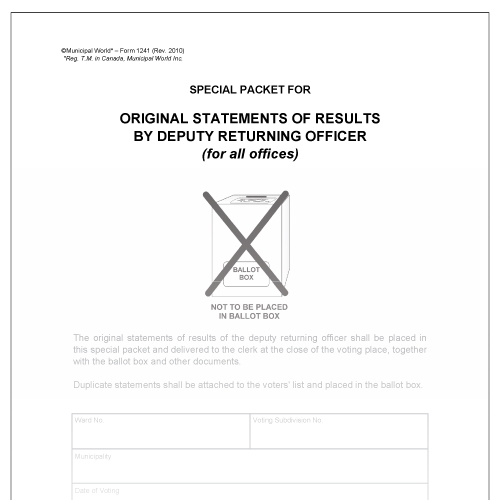 Envelope - Special packet for original statements of results Municipal World item 1241