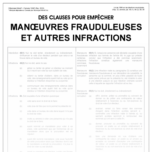 Des clauses pour empêcher manoeuvres frauduleuses et autres infractions Form 1244/f