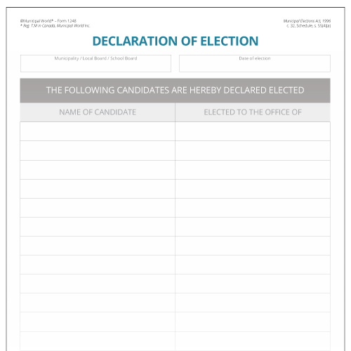 Declaration of election of certified candidate Municipal World form 1248