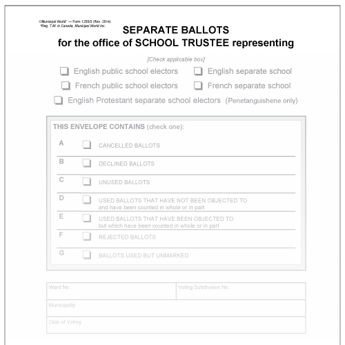 Vote Tabulator Ballot Envelop. Municipal World Item 1255