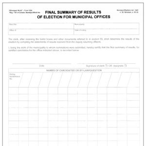 Final summary of results of election - municipal offices. Form 1294