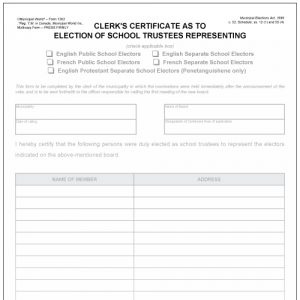 Clerk's certificate as to election of school board member Municipal World Form 1302