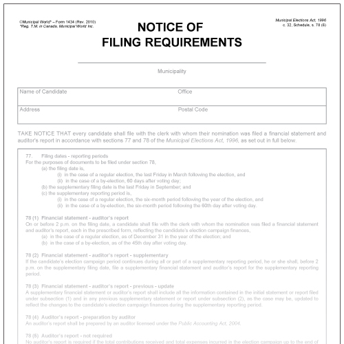 Notice of filing requirements. Municipal World Form 1434