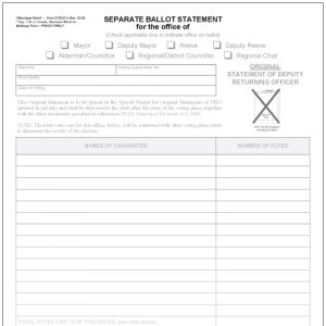 Statements and Envelopes  - includes one statement and 7 envelopes. Used to count votes on a separate ballot for a municipal office.