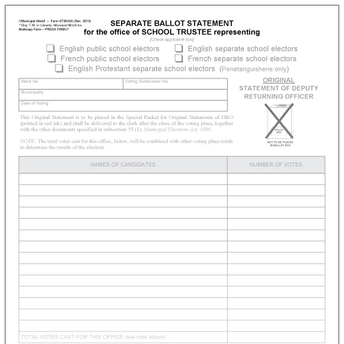 Statements and Envelopes Separate Ballot School Board