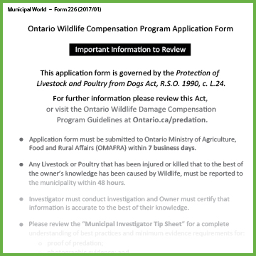 Item 0226 - Program Application - Ontario Wildlife Damage Compensation