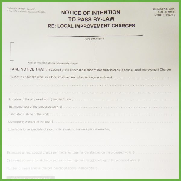 Item 0265 - Notice of intention to construct local improvement - Form 2