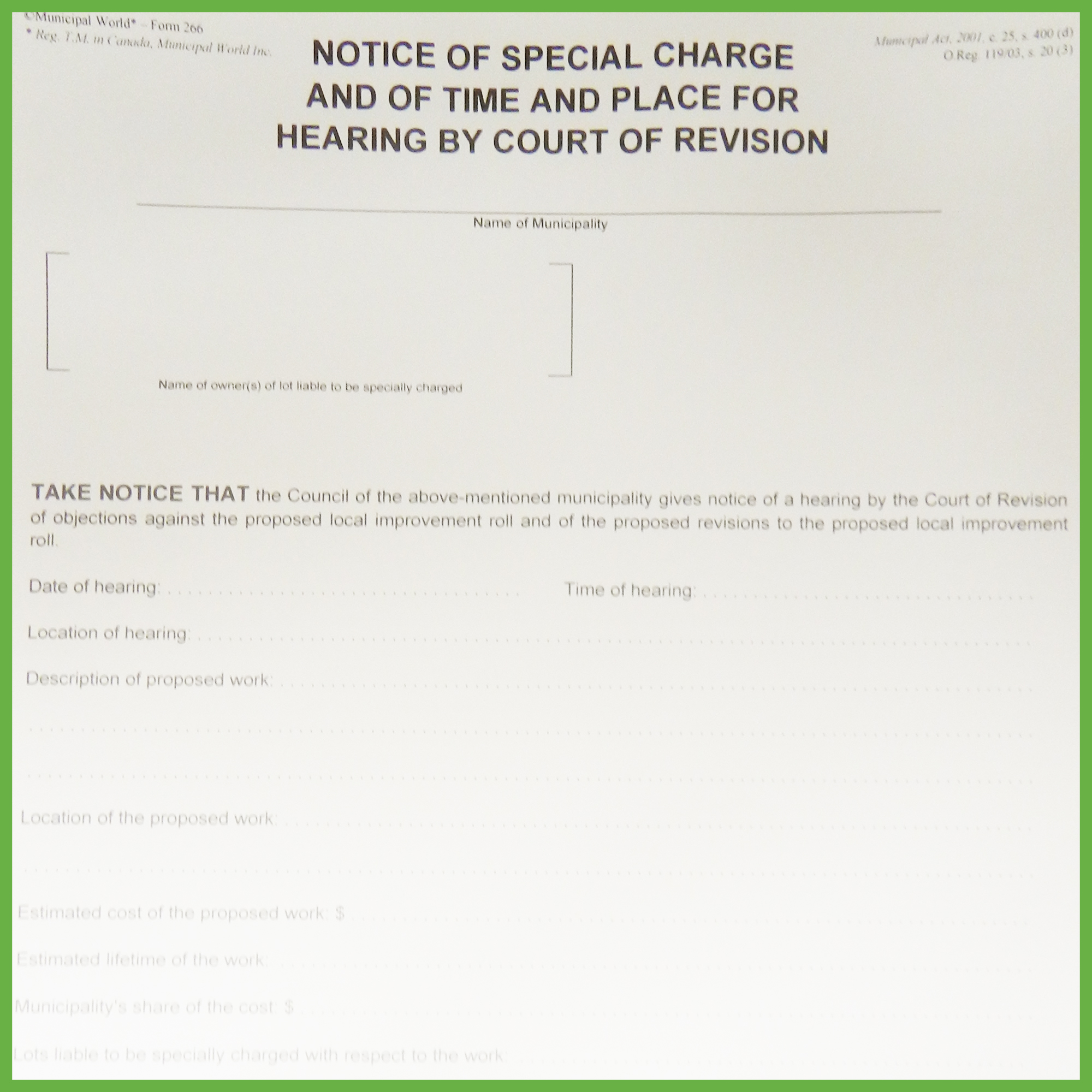 Item 0266 - Notice of special assessment ... (cont'd) - Form 4 Item 0266 - Notice of special assessment ... (cont'd) - Form 4