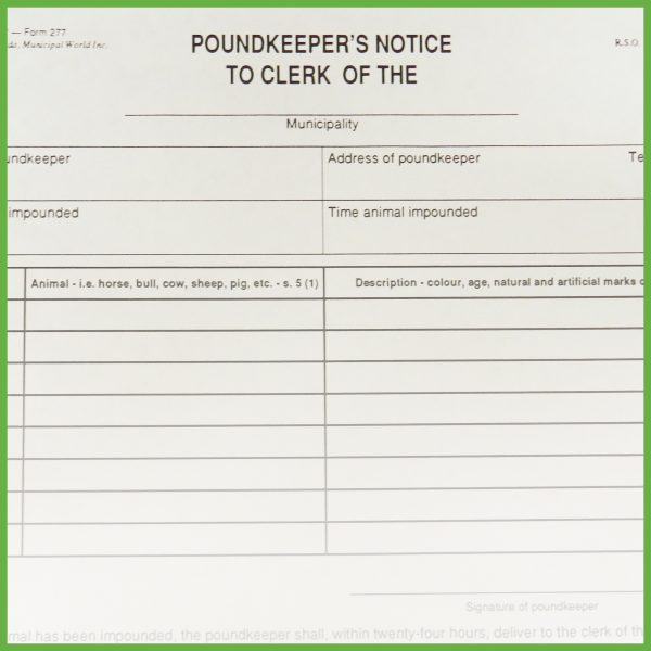 Item 0277 - Poundkeeper's notice to clerk