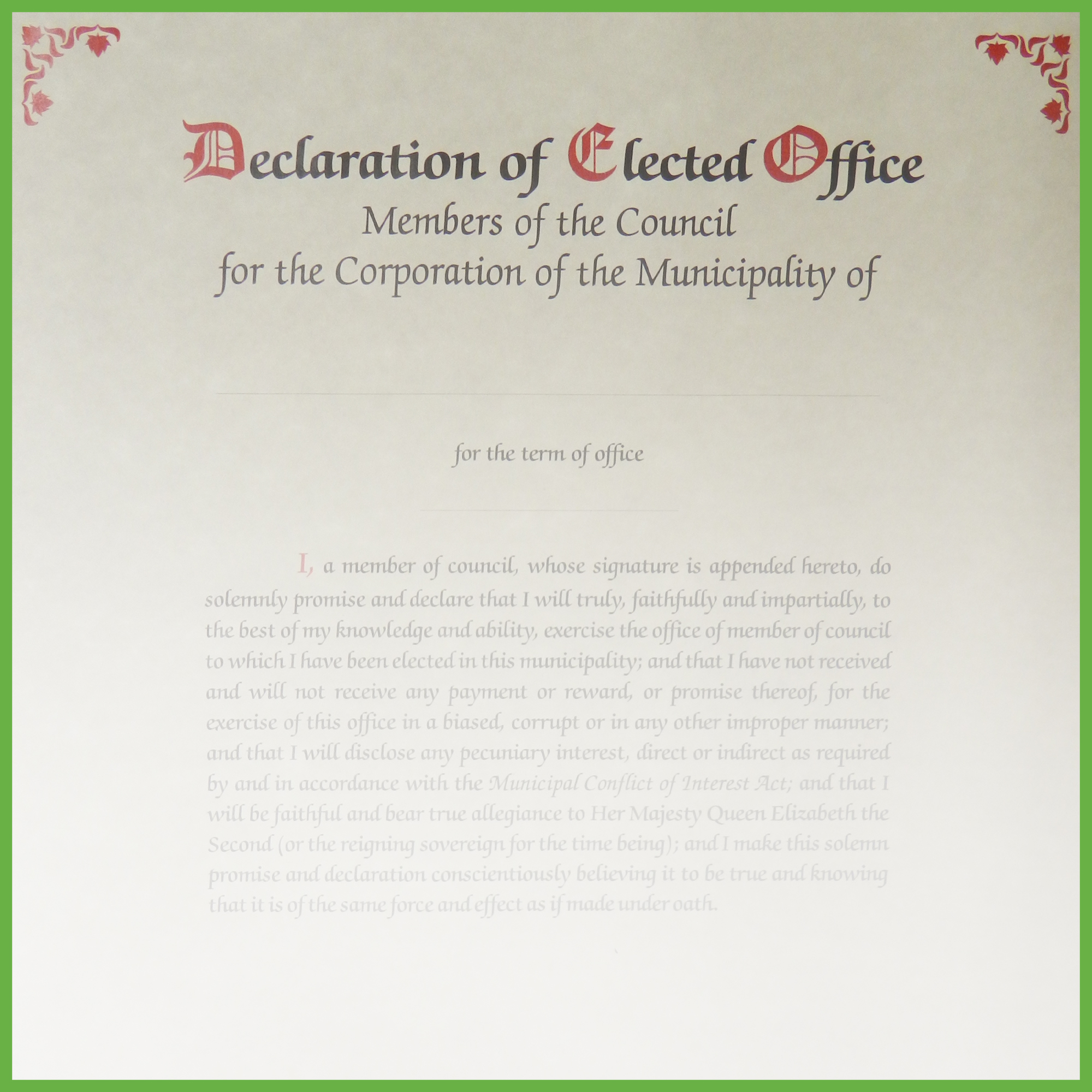 Item 0810 - Declaration of office - members of council