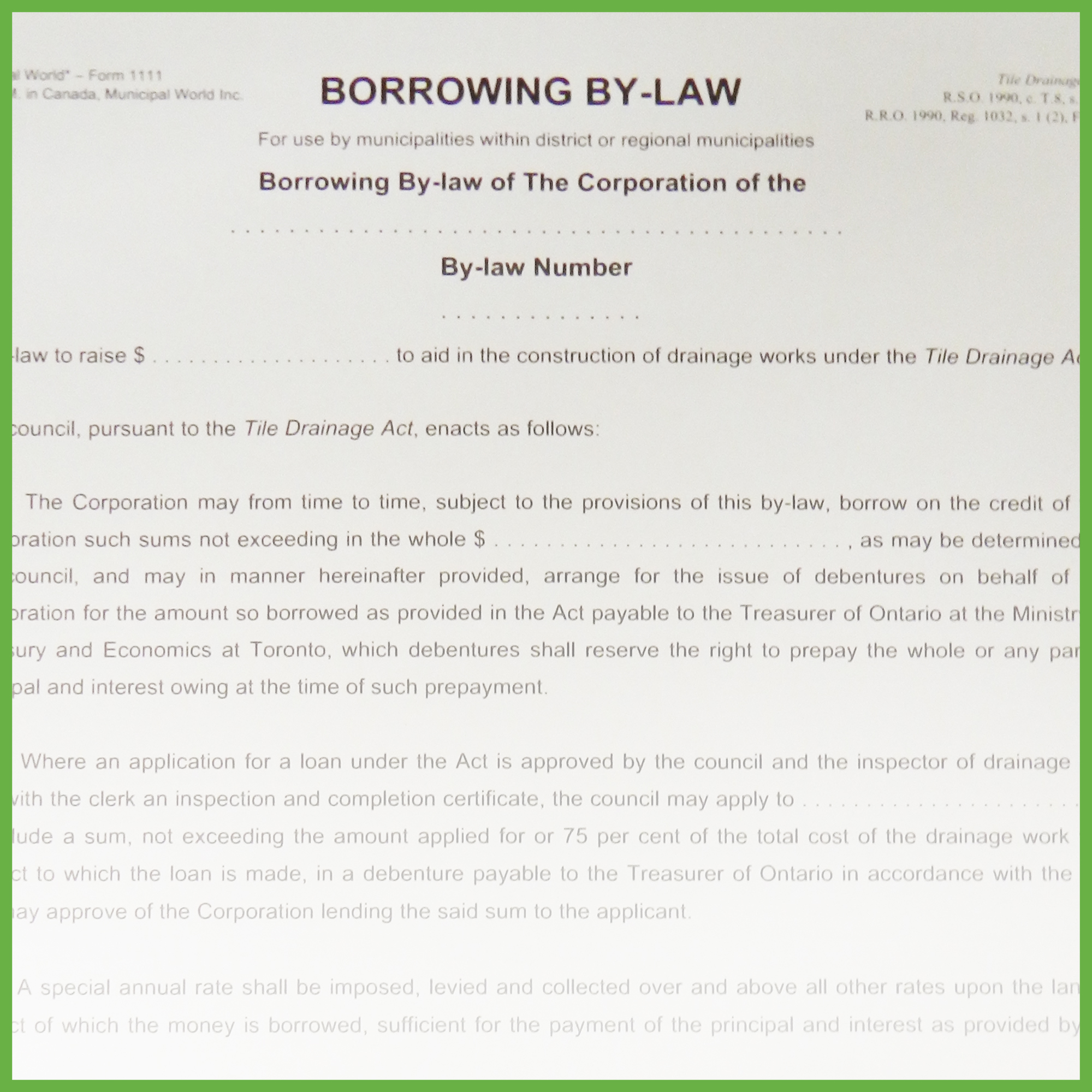 Item 1111 - Borrowing By-Law - Form 2 Item 1111 - Borrowing By-Law - Form 2