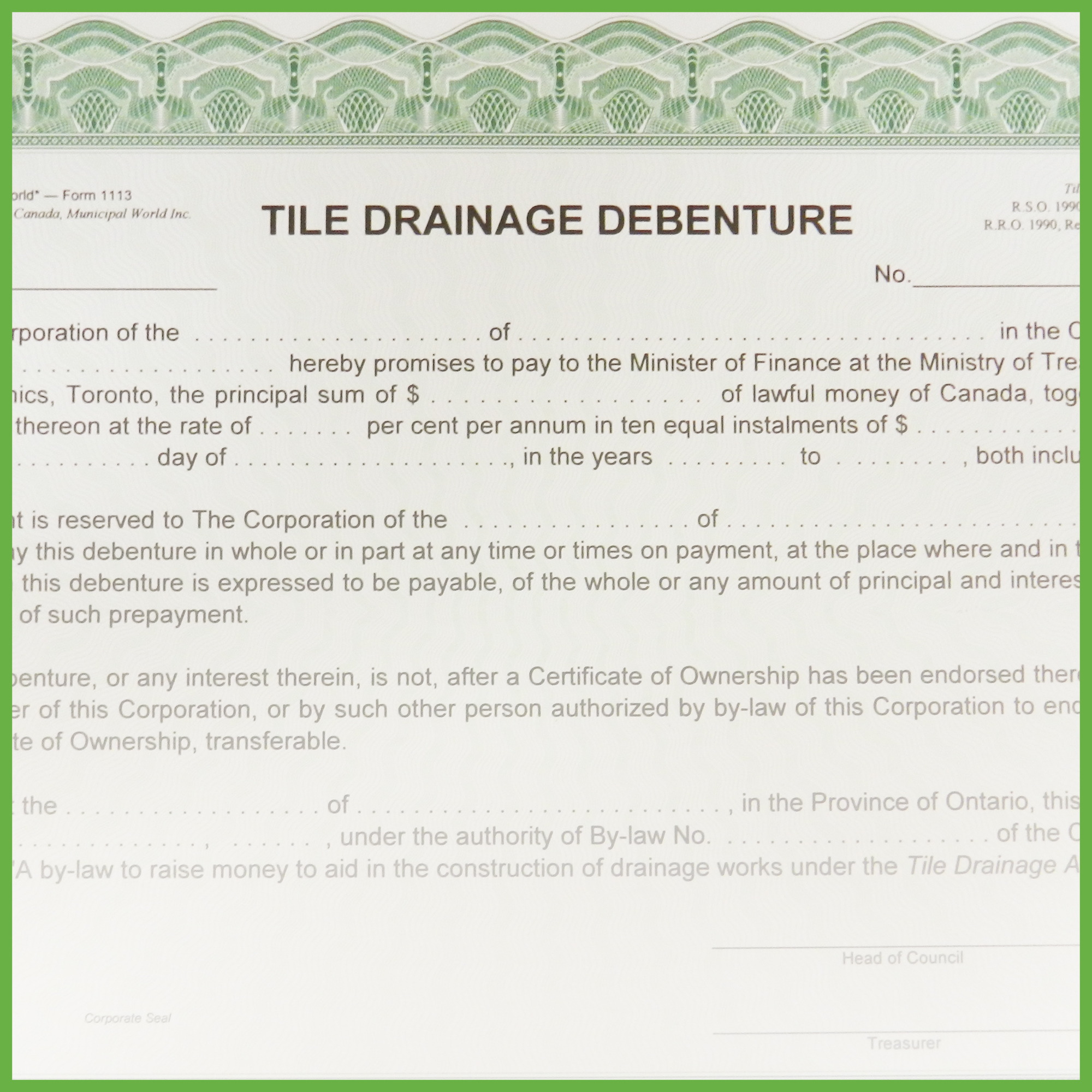 Item 1113 - Tile Drainage Debenture - Form 4 Item 1113 - Tile Drainage Debenture - Form 4