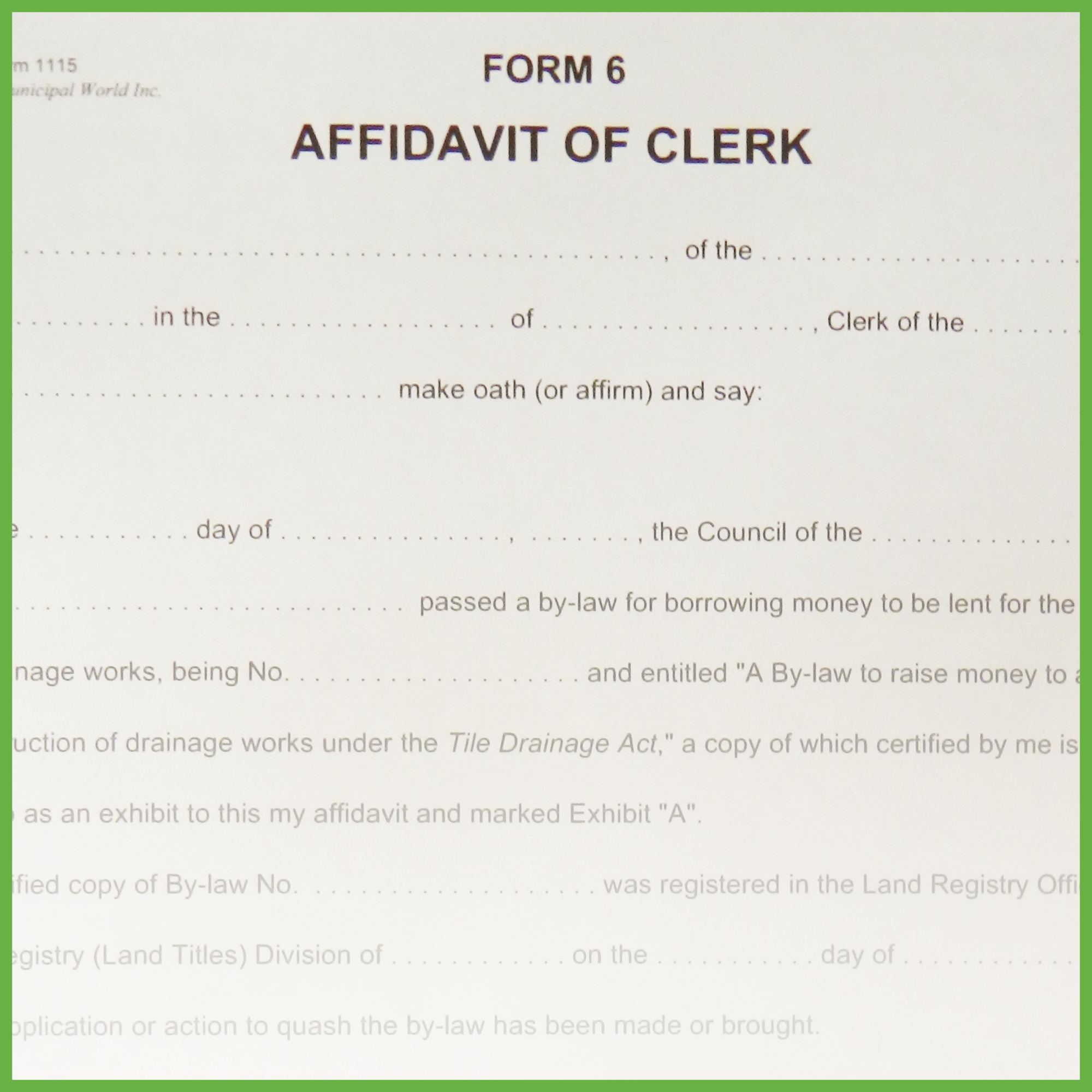 Item 1115 - Affidavit of Clerk - Form 6 Item 1115 - Affidavit of Clerk - Form 6