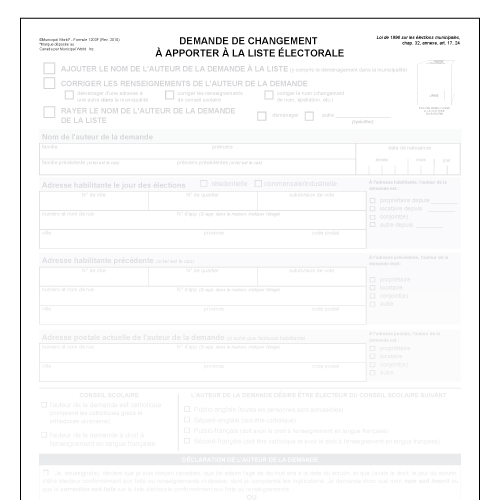 Item 1203F - Demande de changement à apporter à la liste électorale