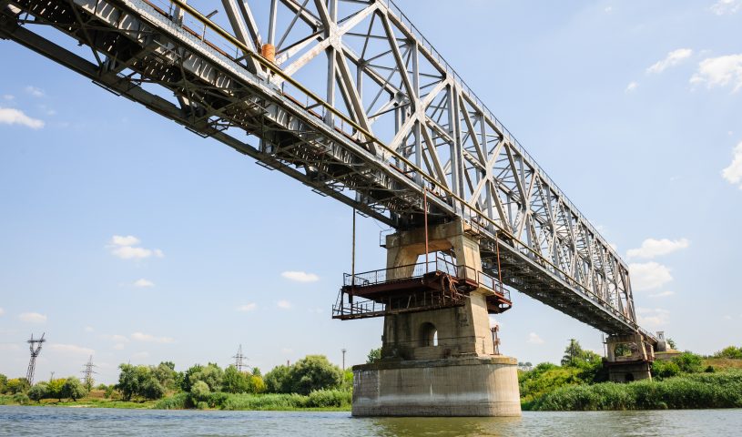 Old railroad bridge across the Dniester near Ribnita, Moldova