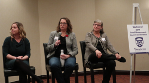 From left: Megan Stanley, Manager of Intergovernmental Relations at the Federation of Canadian Municipalities, Marcia Wallace, from the Ministry of Municipal Affairs and Housing, and Monika Turner, AMO Director of Policy.